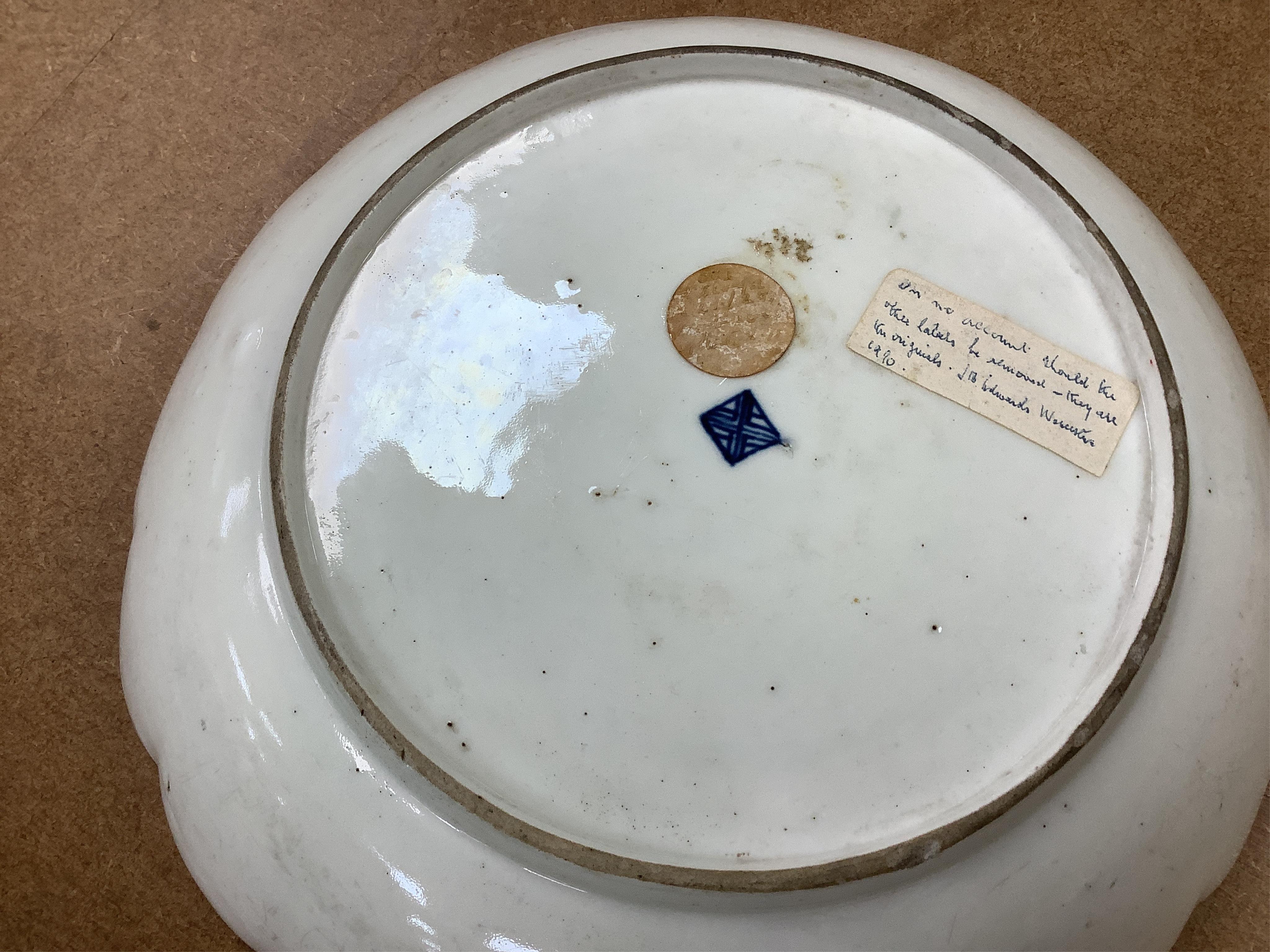 A Worcester scale blue two handled basket, c.1775, 28cm wide, and a similar bowl